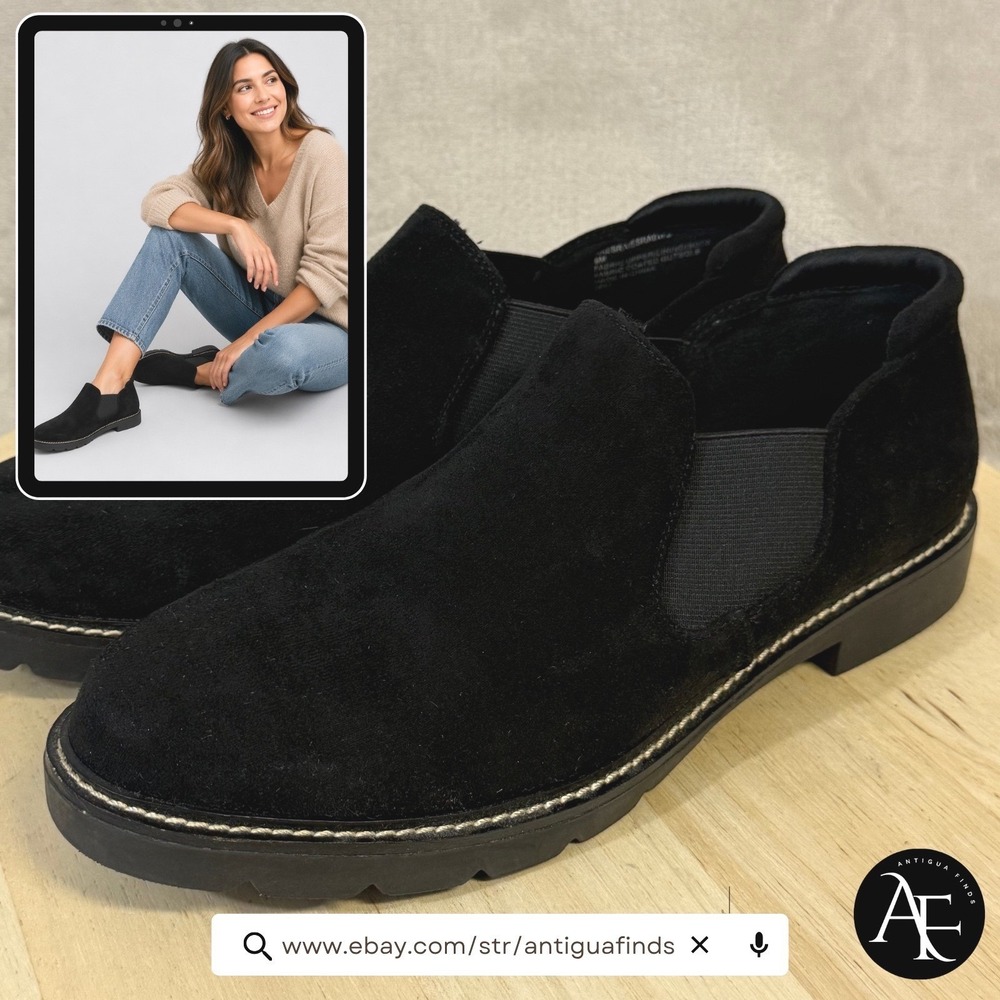 Anne Klein Esra iFlex Black Suede Fabric Slip On Loafers Womens 9M AKESRA